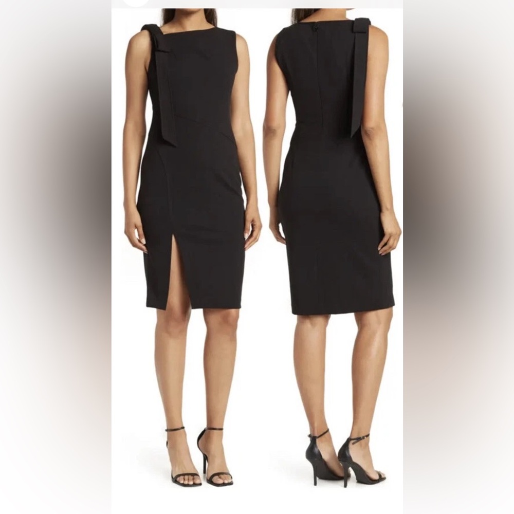 Calvin Klein Asymmetrical Bow Sheath Dress Sz 6 Designer